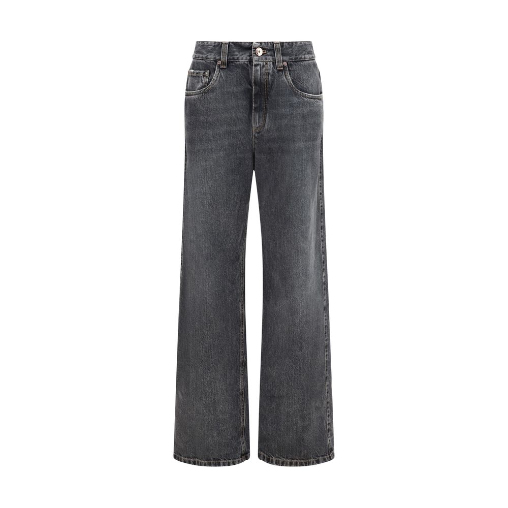 Brunello Cucinelli Graue Jeans aus Baumwolle im geraden Schnitt