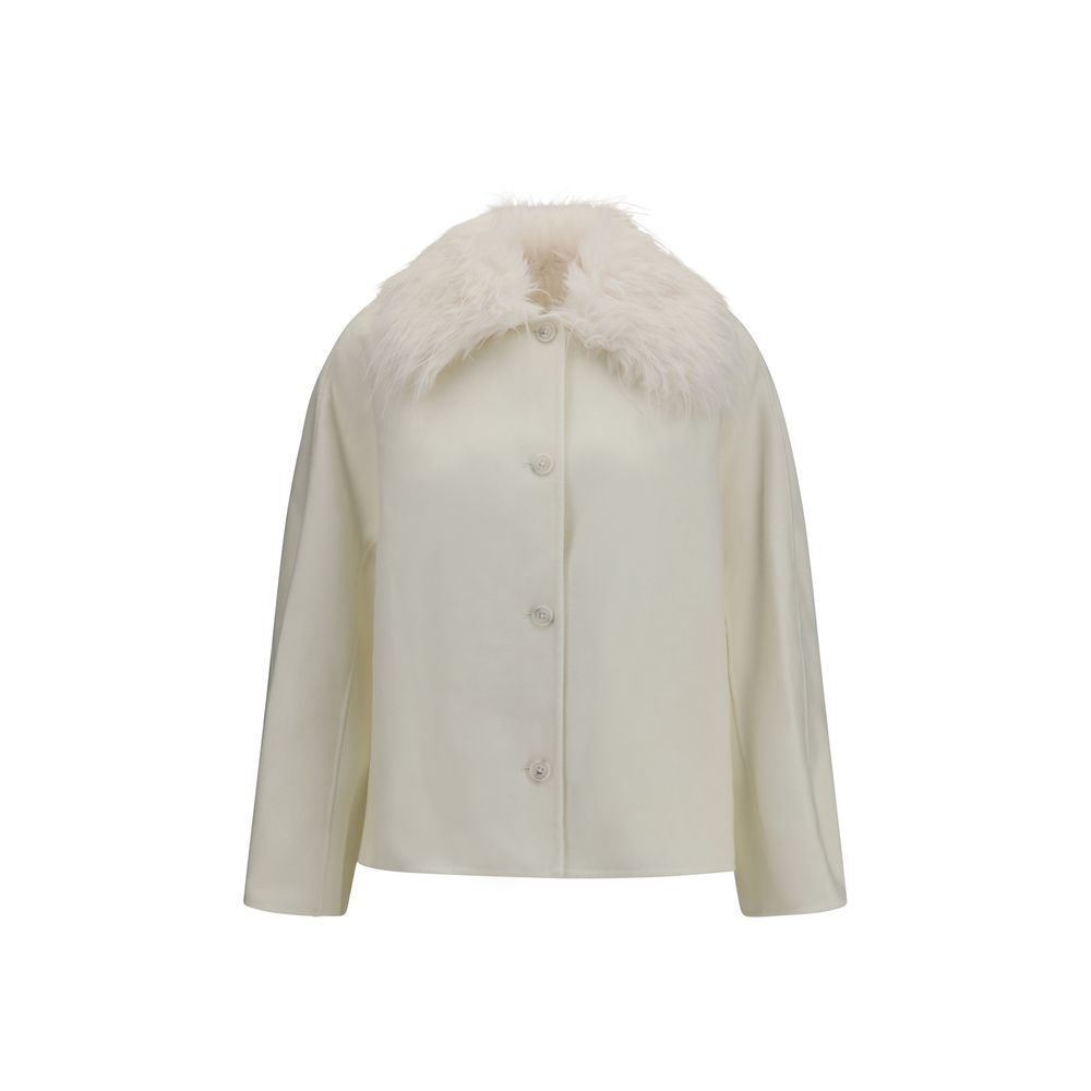 Loulou De Saison Weiße Wolljacke Oves Aries Lang