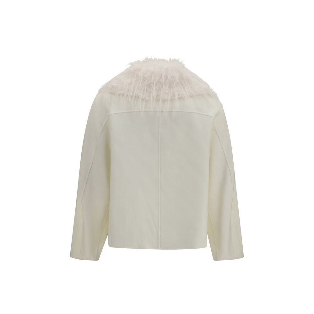 Loulou De Saison Weiße Wolljacke Oves Aries Lang