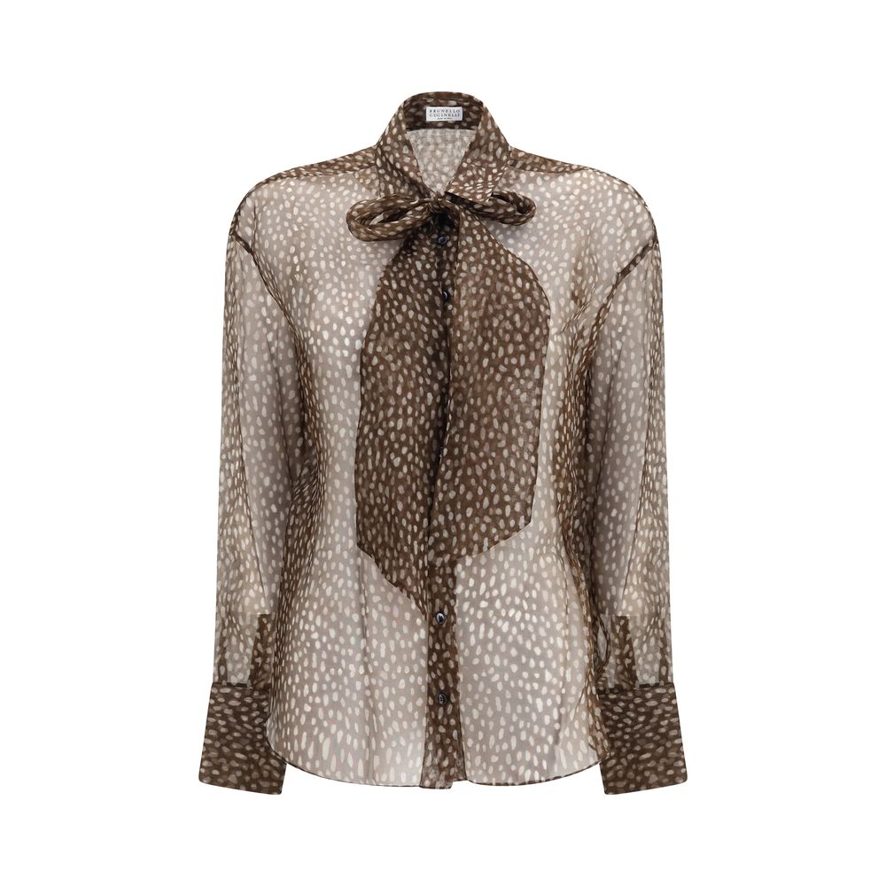 Brunello Cucinelli Hemd mit braunem Seidenmuster