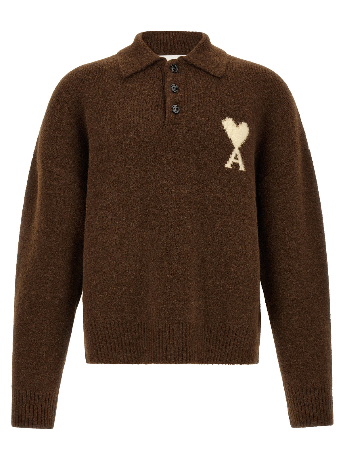 Ami Paris Braunes Alpaka-Leder-Poloshirt