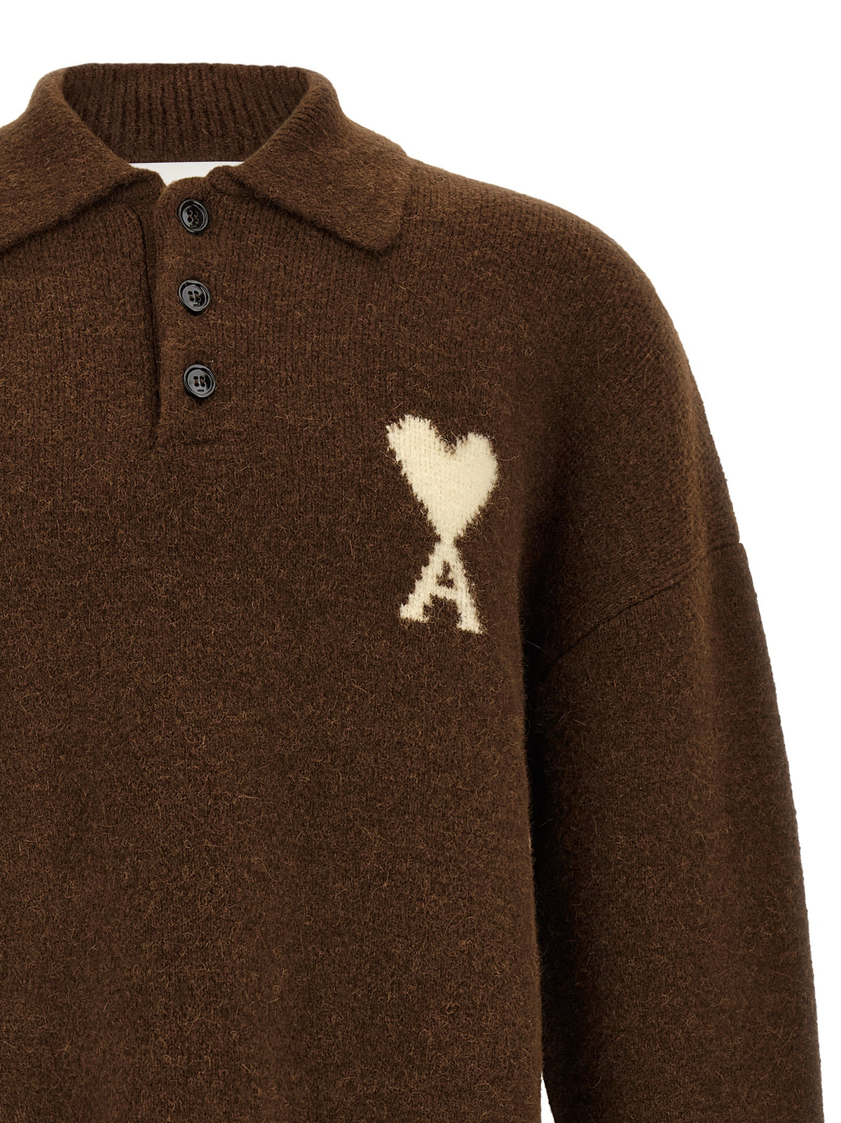 Ami Paris Braunes Alpaka-Leder-Poloshirt