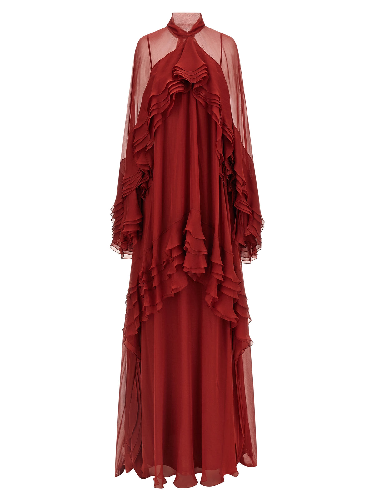 Alberta Ferretti Langes Bordeaux-Seidenkleid