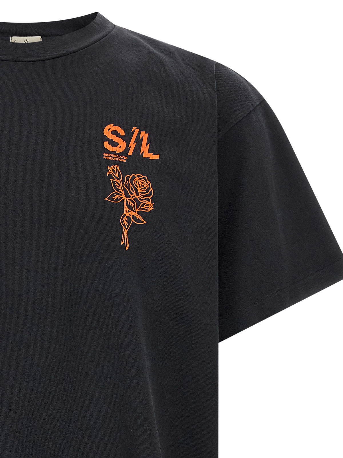 SECOND/LAYER Schwarzes Baumwoll-T-Shirt