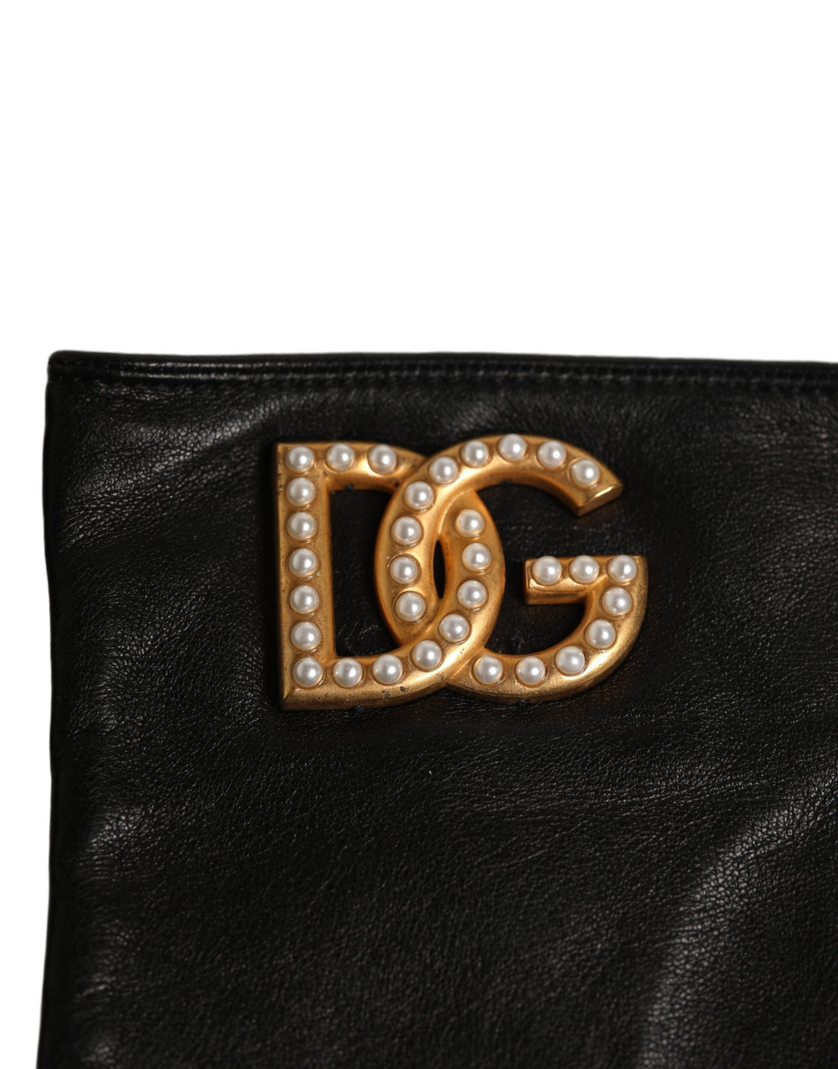 Dolce & Gabbana Schwarze bestickte fingerlose Handschuhe in Handgelenklänge