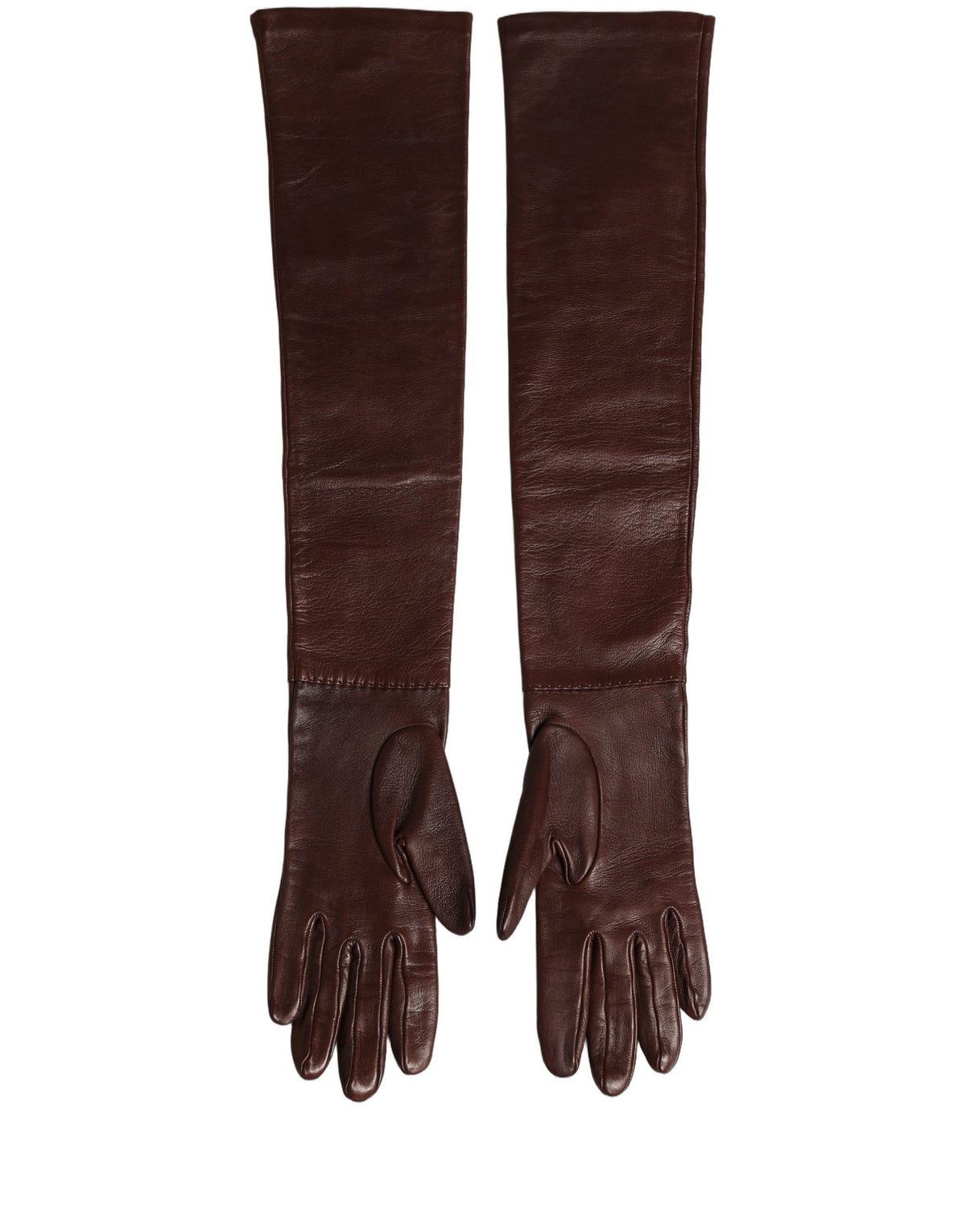 Dolce & Gabbana Dunkelbraune Lederhandschuhe in Ellbogenlänge
