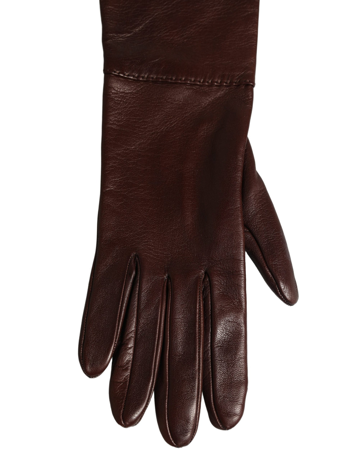 Dolce & Gabbana Dunkelbraune Lederhandschuhe in Ellbogenlänge