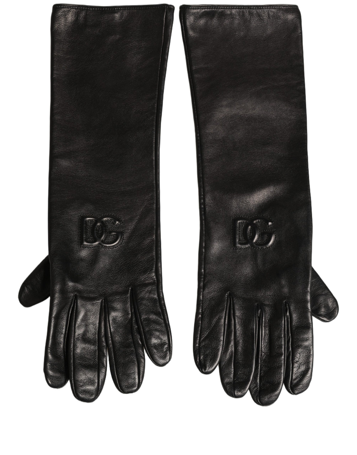Dolce & Gabbana Schwarze Handschuhe aus echtem Leder mit geprägtem DG-Logo
