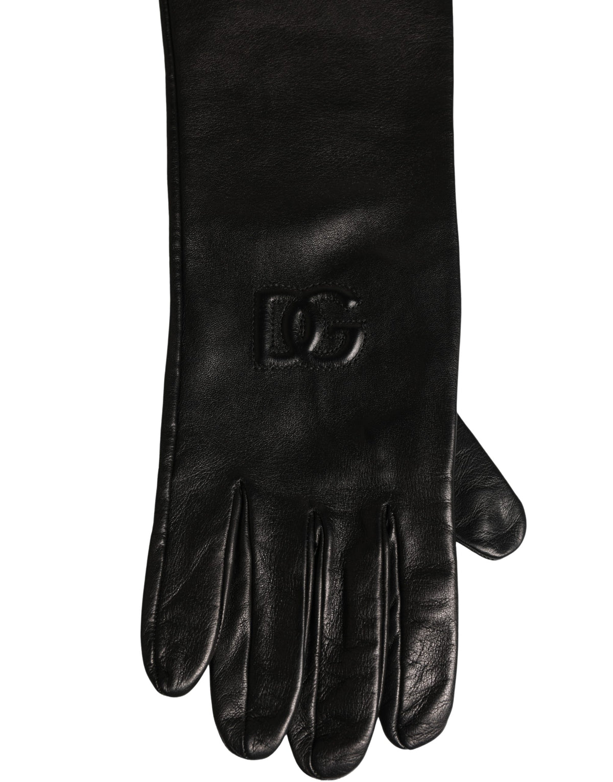 Dolce & Gabbana Schwarze Handschuhe aus echtem Leder mit geprägtem DG-Logo