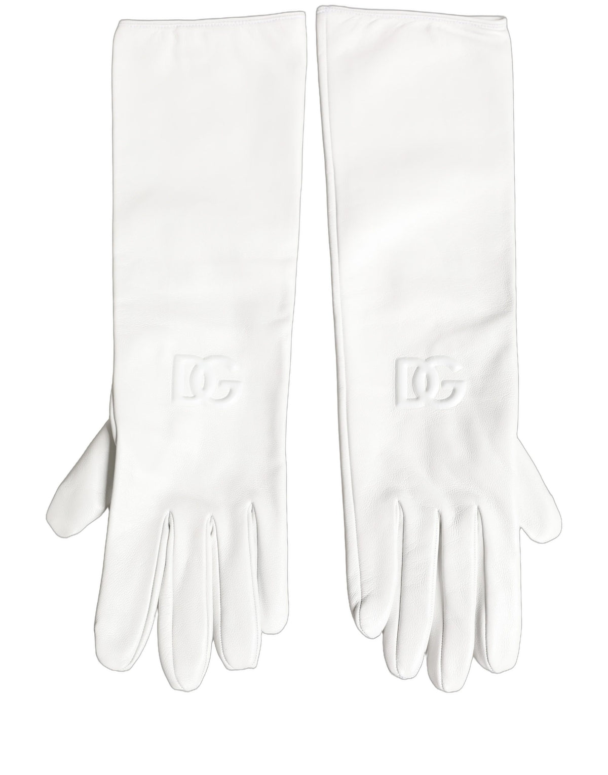 Dolce & Gabbana Weiße Handschuhe aus echtem Leder mit geprägtem DG-Logo
