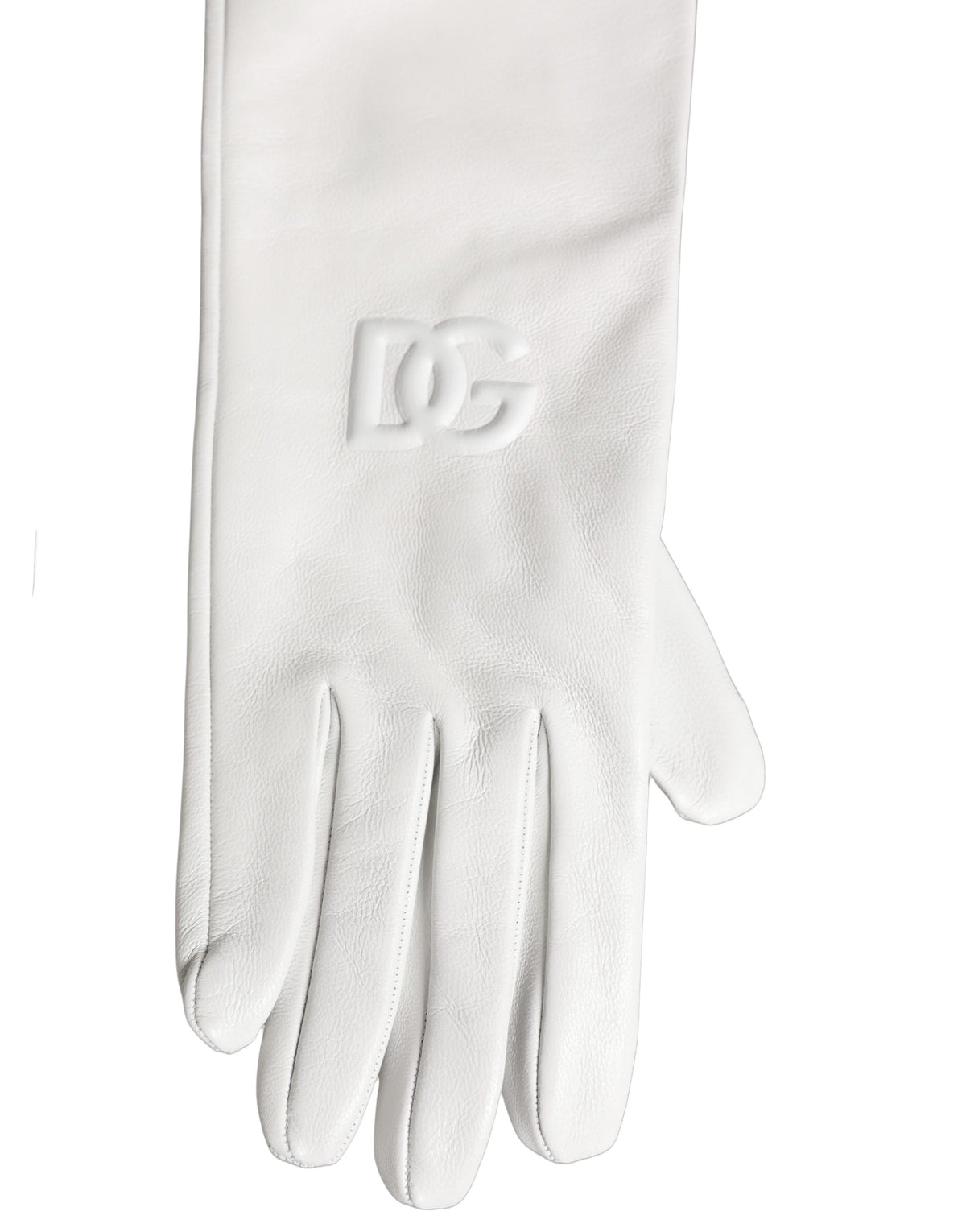 Dolce & Gabbana Weiße Handschuhe aus echtem Leder mit geprägtem DG-Logo