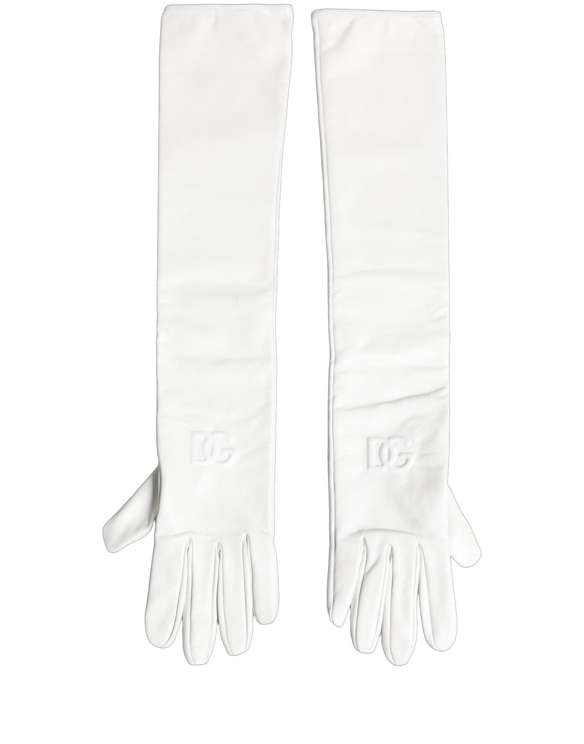 Dolce & Gabbana Weiße Handschuhe aus echtem Leder mit geprägtem DG-Logo