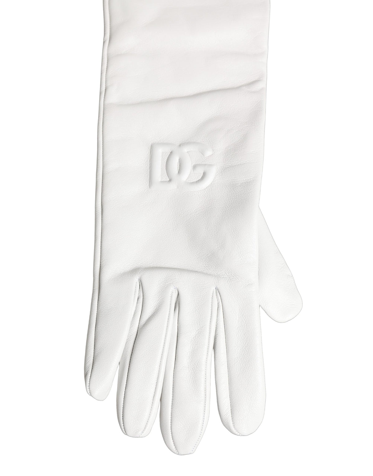 Dolce & Gabbana Weiße Handschuhe aus echtem Leder mit geprägtem DG-Logo