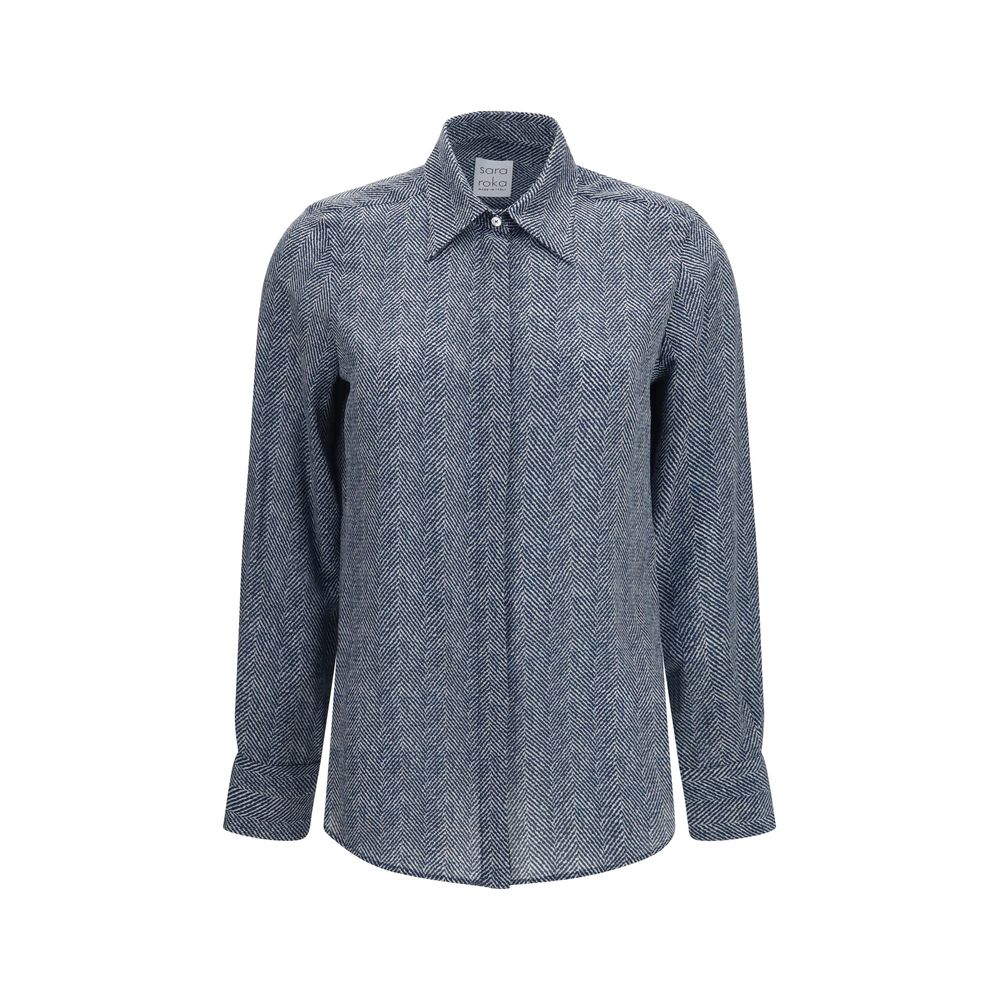 Sara Roka Blaues Hemd mit Seidenmuster