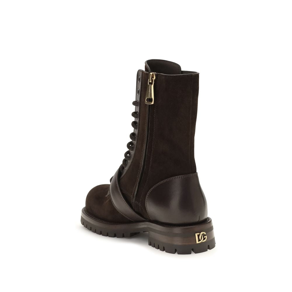 Dolce & Gabbana Schwarze Schnürstiefel aus Kalbsleder Bos Taurus