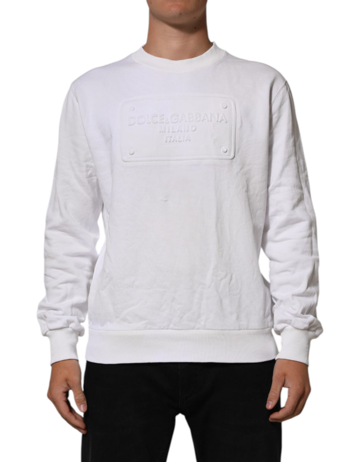 Dolce & Gabbana Weißes Sweatshirt aus Baumwolle mit Logo-Prägung