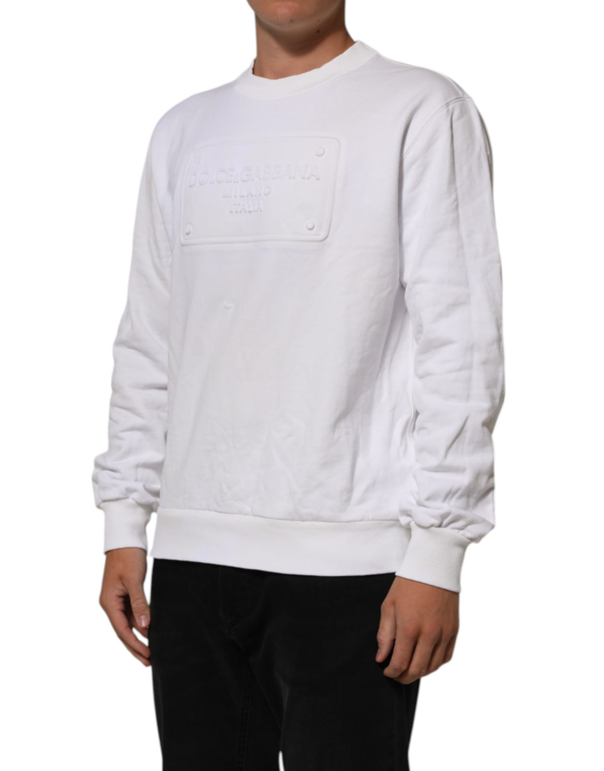 Dolce & Gabbana Weißes Sweatshirt aus Baumwolle mit Logo-Prägung