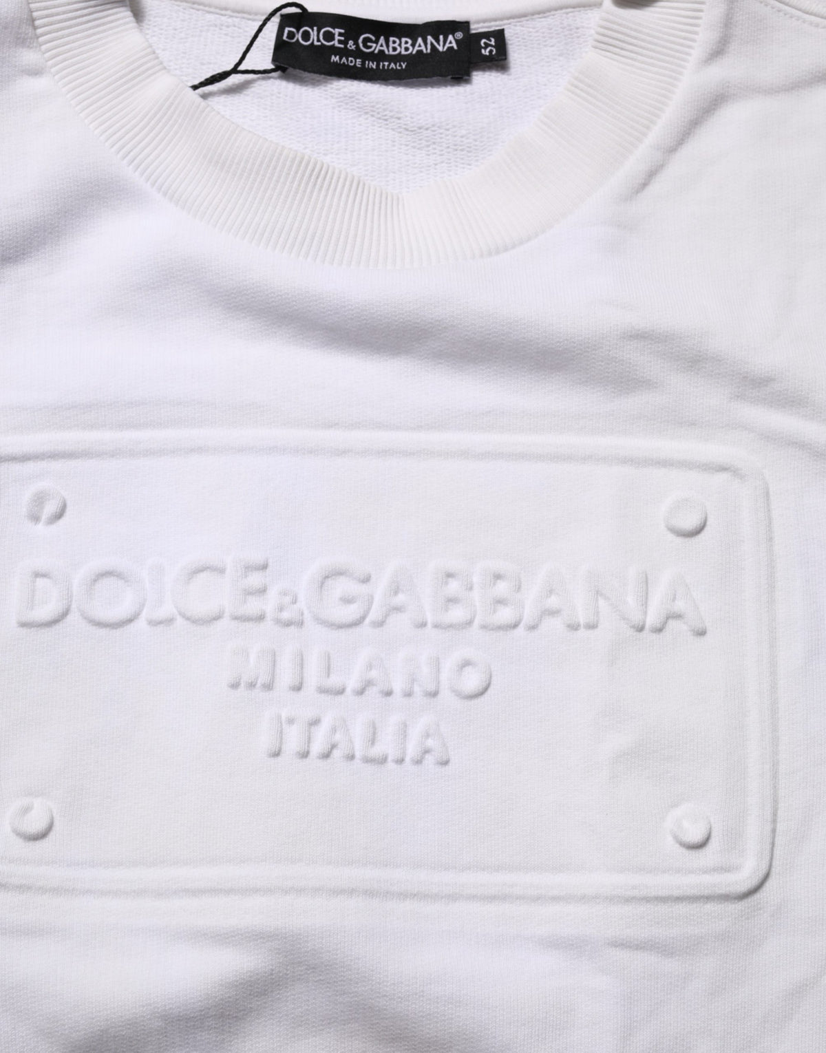 Dolce & Gabbana Weißer Baumwoll-Sweatshirtpullover mit Logo-Prägung