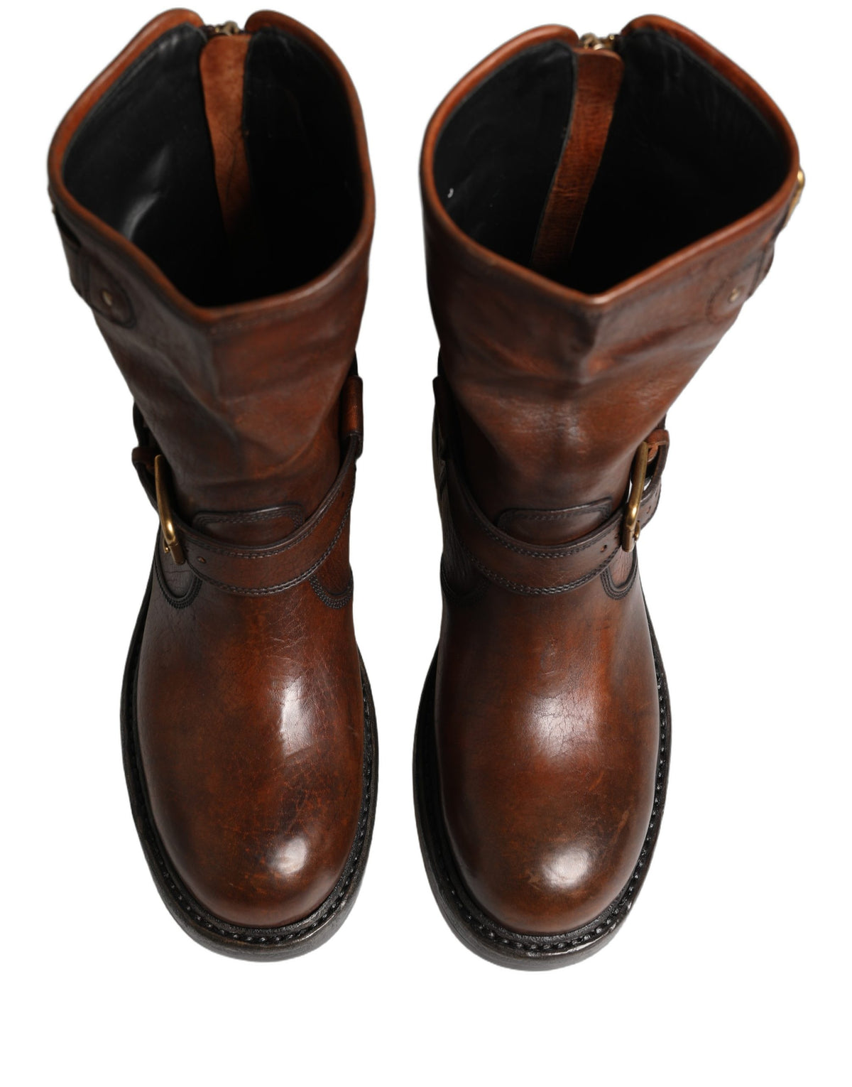 Dolce & Gabbana Braune Leder Mid-Calf Biker Boots