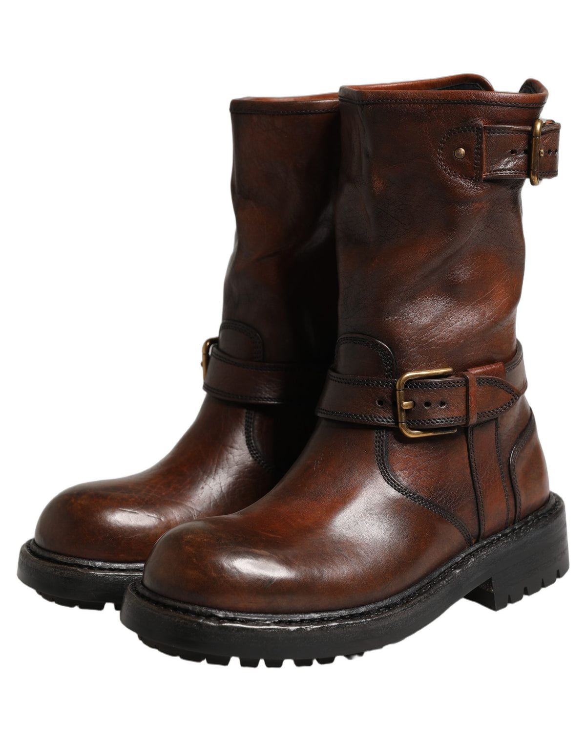 Dolce & Gabbana Braune Leder Mid-Calf Biker Boots