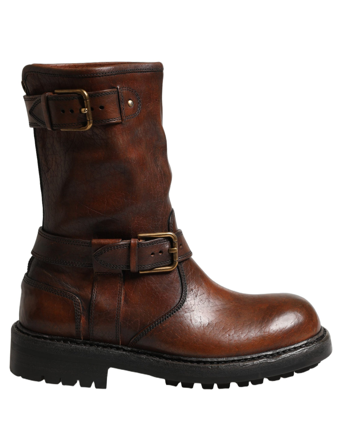 Dolce & Gabbana Braune Leder Mid-Calf Biker Boots
