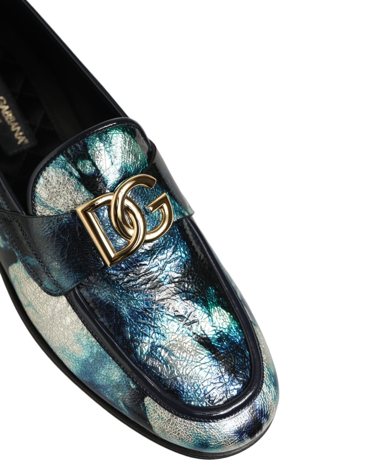 Dolce & Gabbana Metallic Blue Silver Leder DG Loafers Schuhe