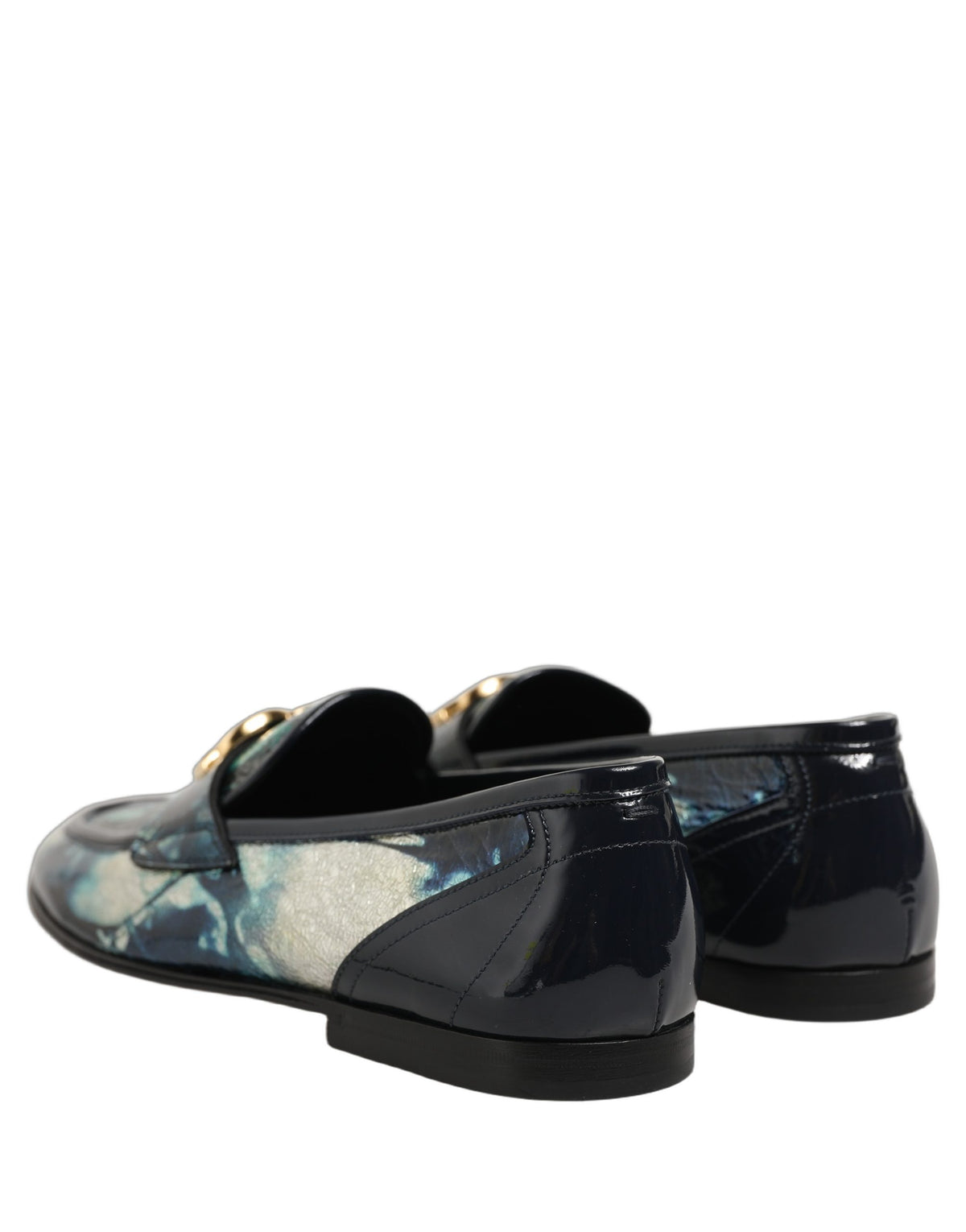 Dolce & Gabbana Metallic Blue Silver Leder DG Loafers Schuhe