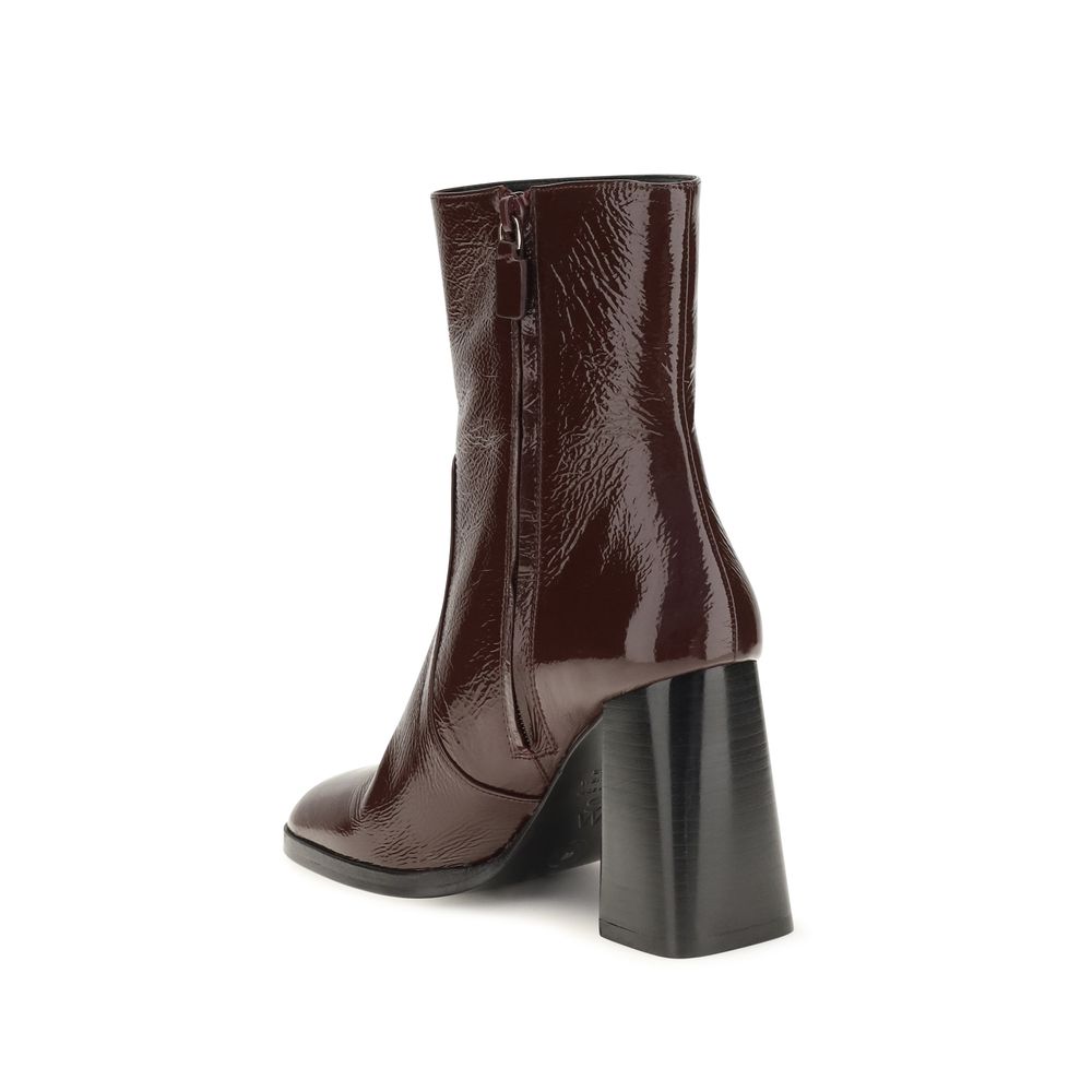 Stuart Weitzman Bordeaux Calf Leather Bos Taurus Stiefeletten