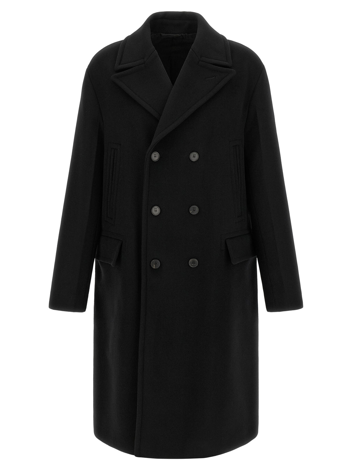 Fendi Schwarzer Wollmantel aus reiner Schurwolle
