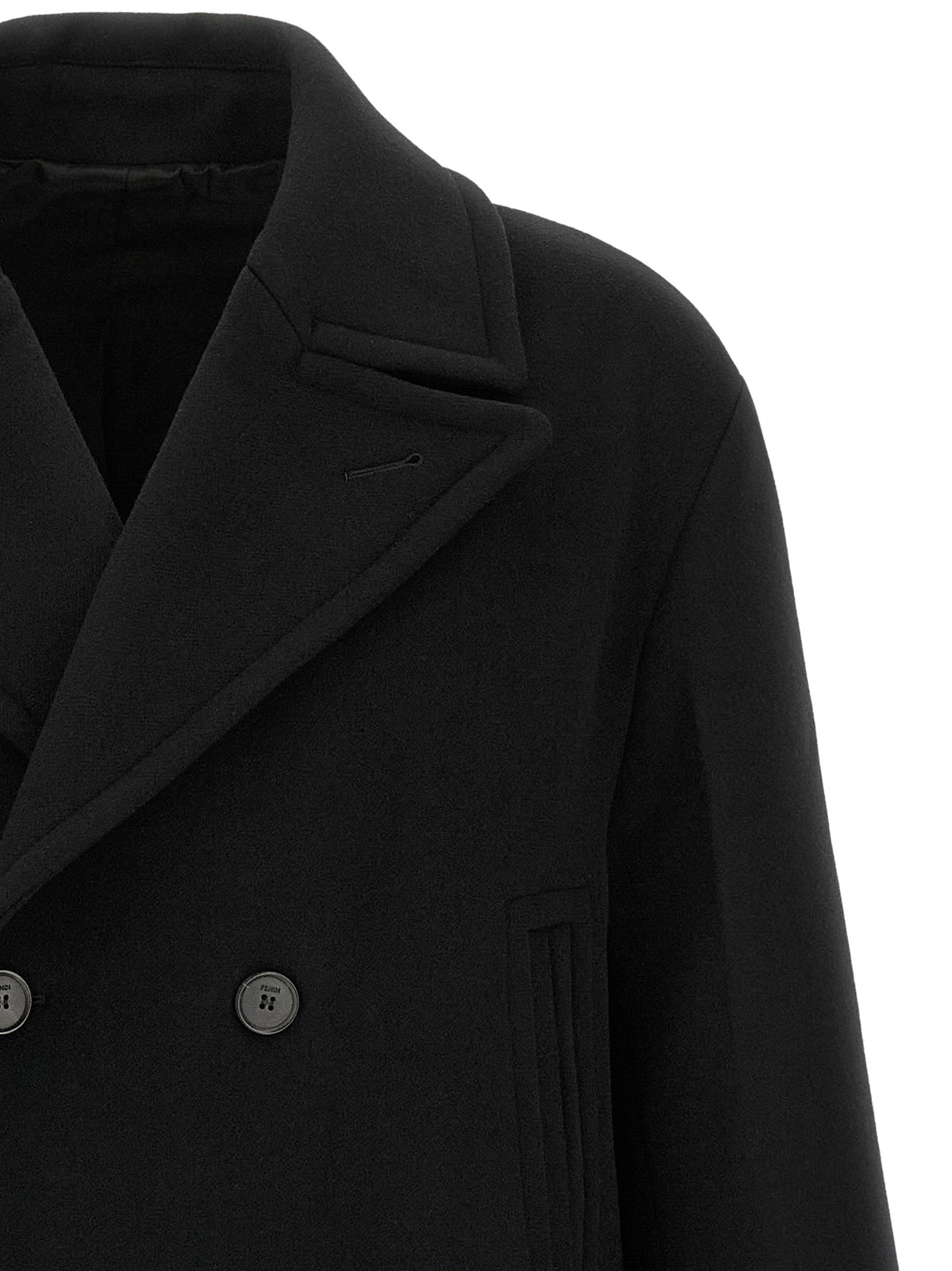 Fendi Schwarzer Wollmantel aus reiner Schurwolle