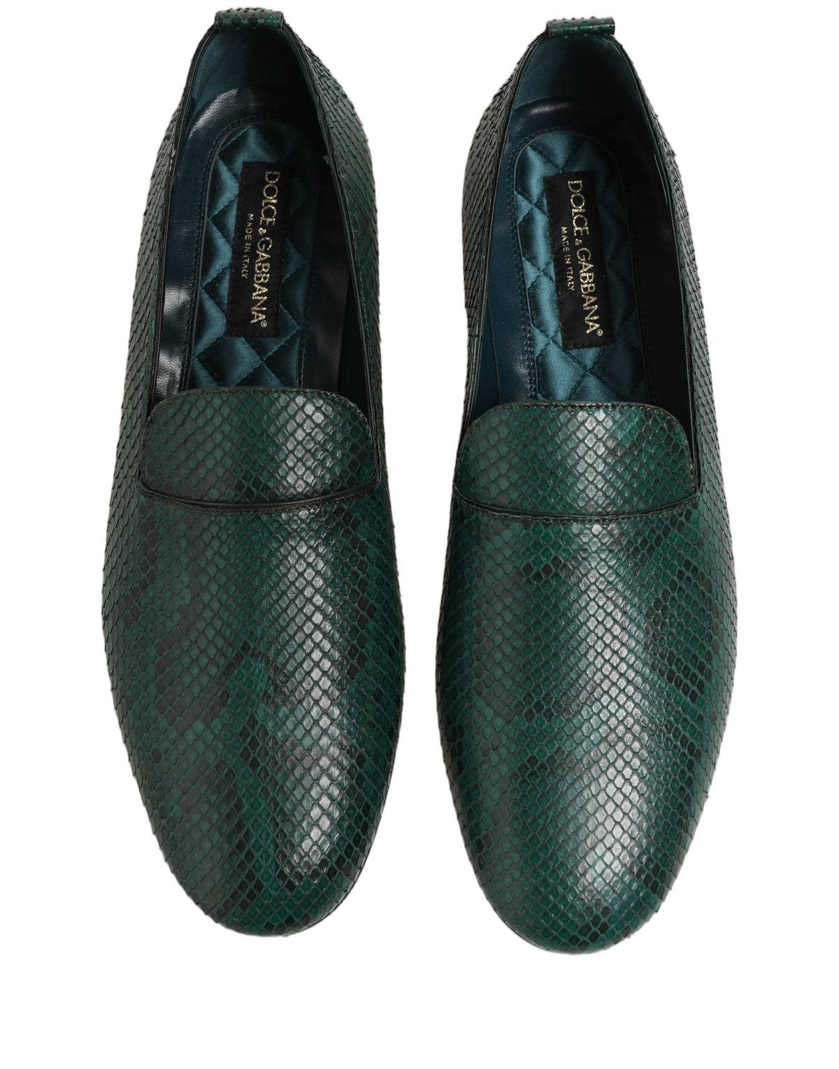 Dolce & Gabbana Dunkelgrüne Loafer aus Leder mit Prägung