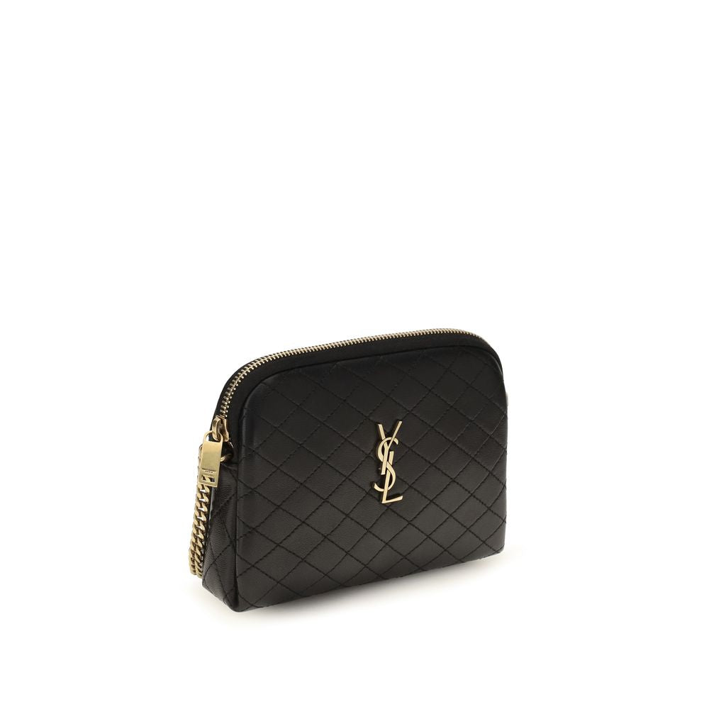 Saint Laurent Schwarze Bos Taurus Kalbsleder Schultertasche
