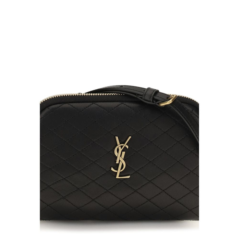 Saint Laurent Schwarze Bos Taurus Kalbsleder Schultertasche