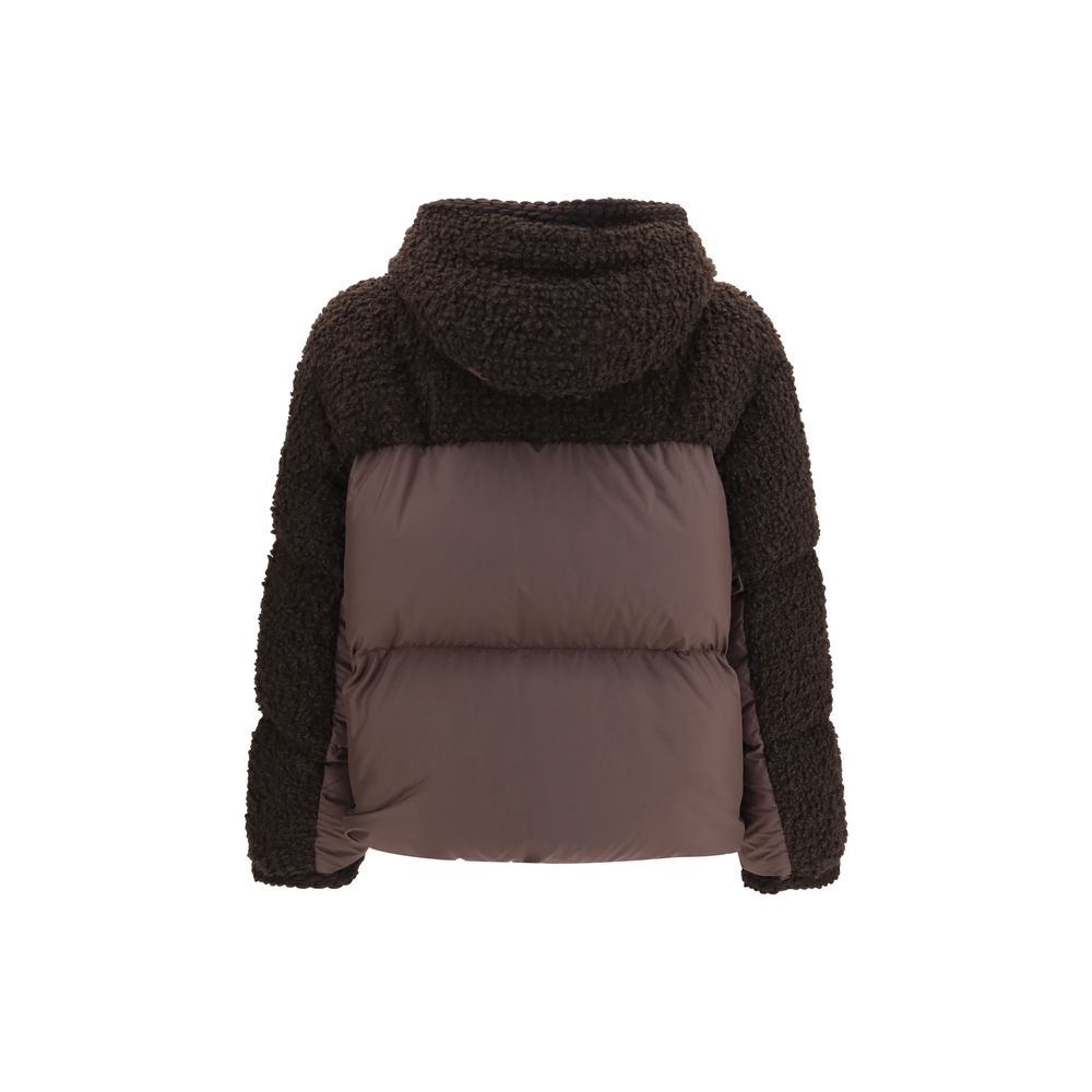Moncler Brauner Wollmantel Oves Aries in voller Länge