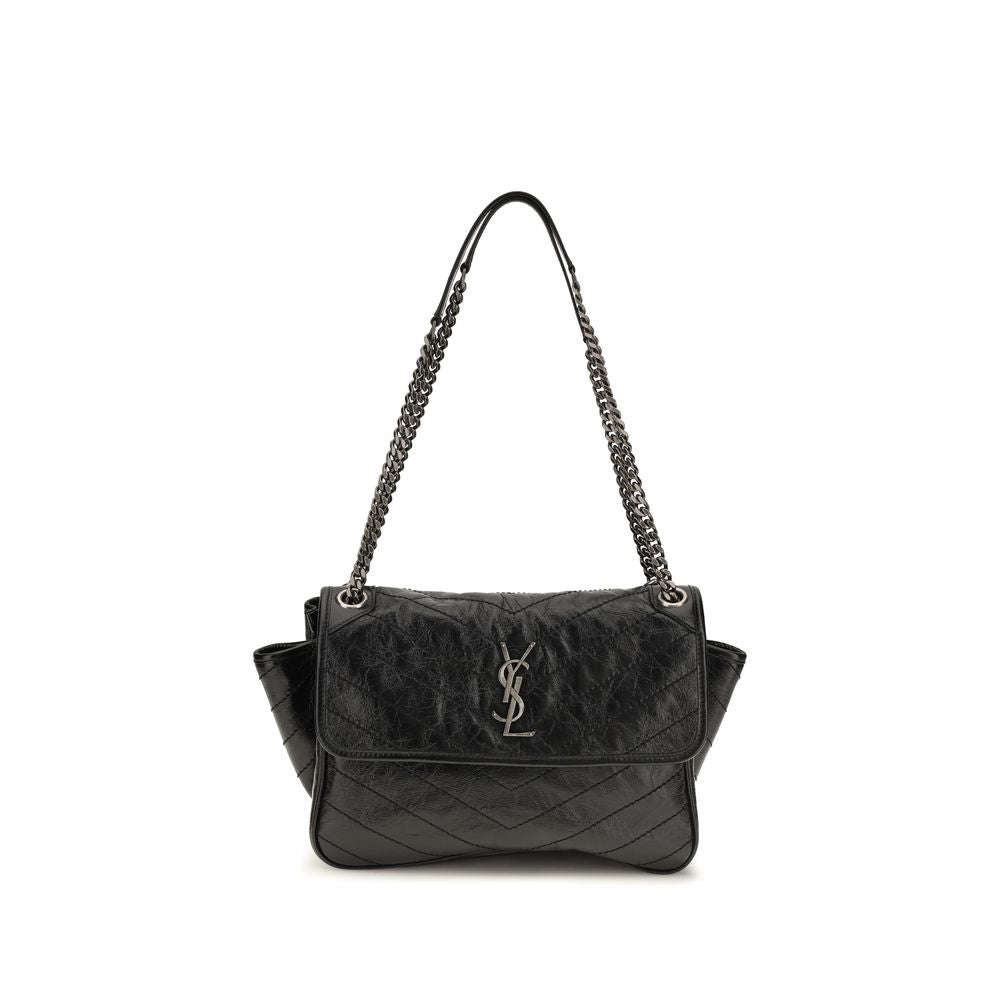 Saint Laurent Schwarze Bos Taurus Kalbsleder Schultertasche