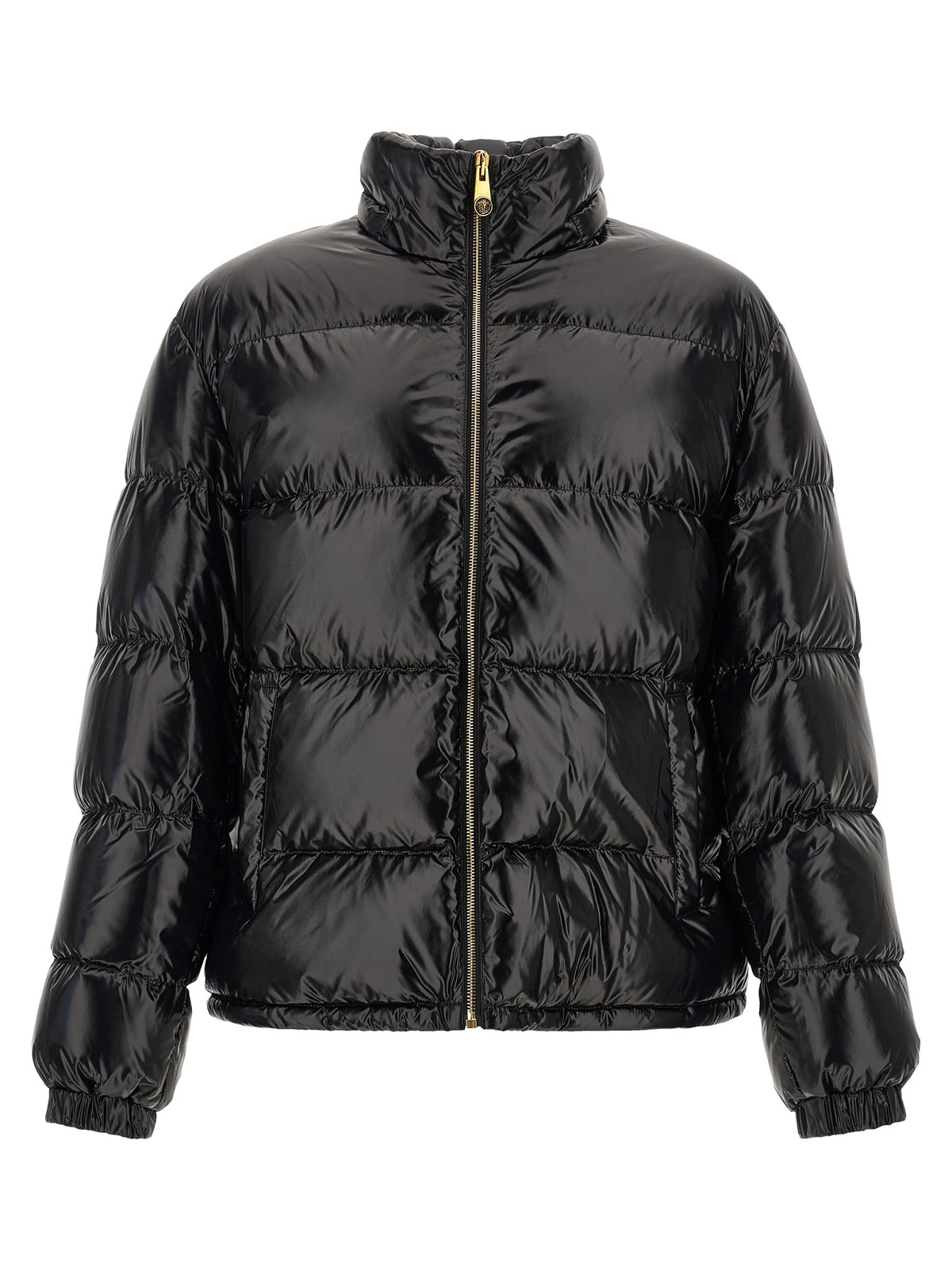 Versace Schwarze Nylon-Jacke in voller Länge
