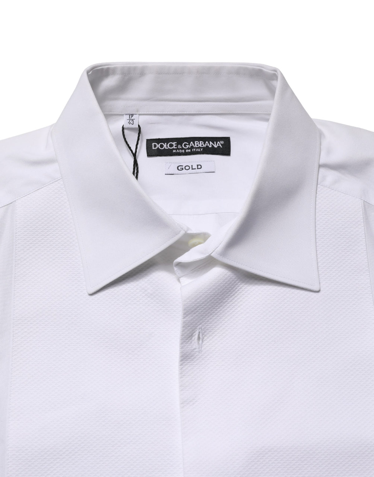 Dolce & Gabbana Weißes Baumwollhemd mit Kragen und Latz GOLD