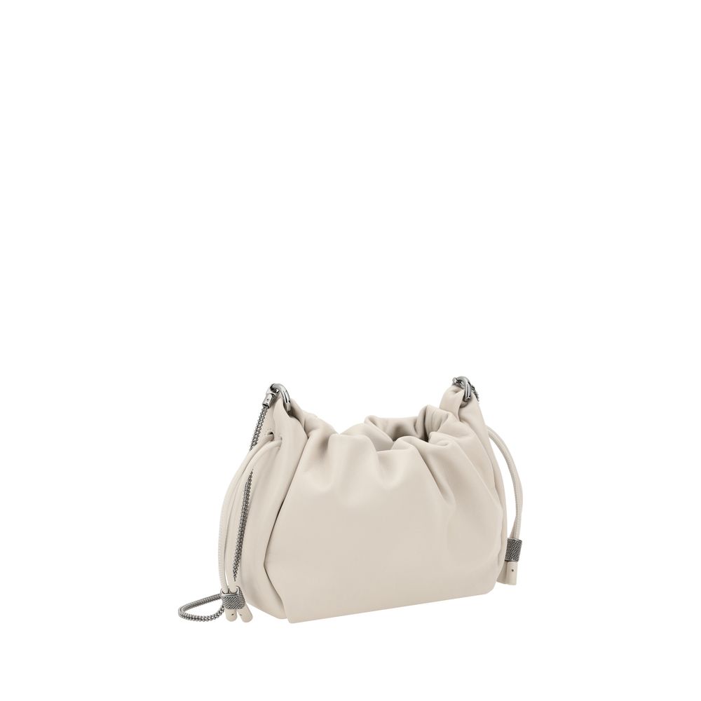 Brunello Cucinelli Beige Kalbsleder Bos Taurus Schultertasche