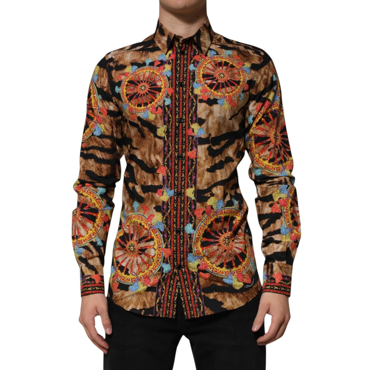 Dolce & Gabbana Langarmhemd aus Baumwolle mit Tiger-Carretto-Print