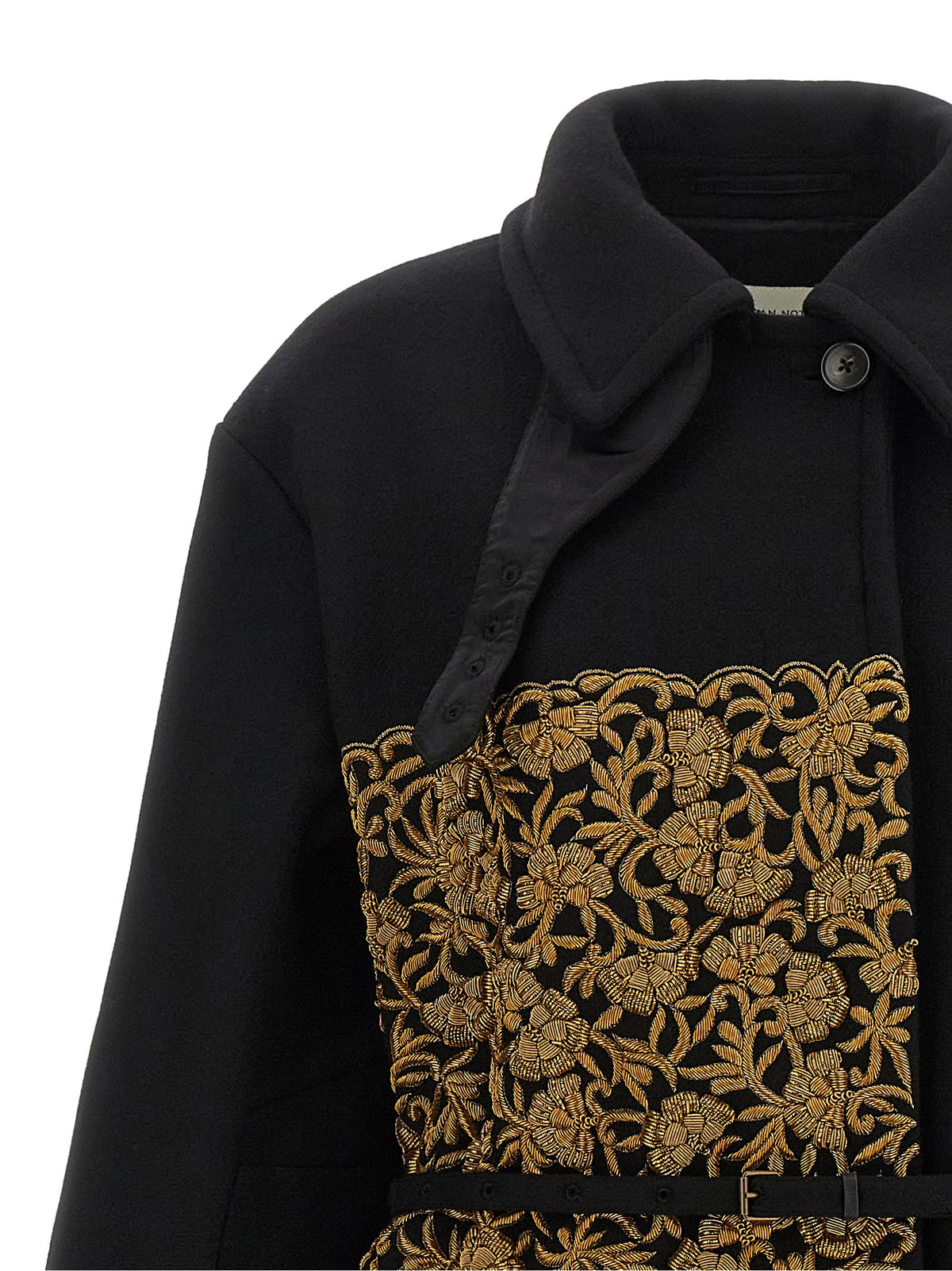 Dries Van Noten Schwarzer Wollmantel