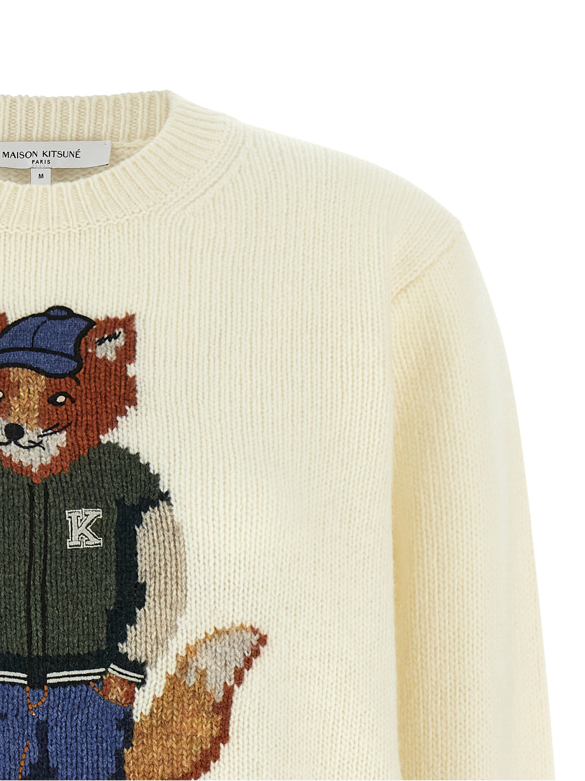 Maison Kitsuné Weiße Wollstrickjacke