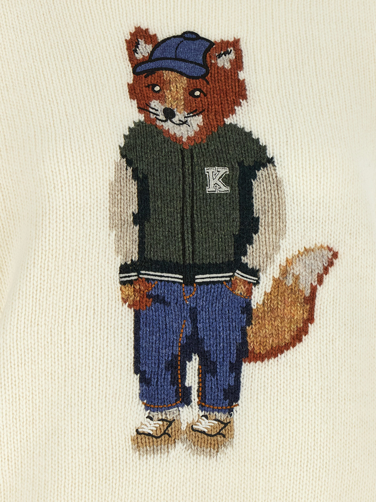 Maison Kitsuné Weiße Wollstrickjacke
