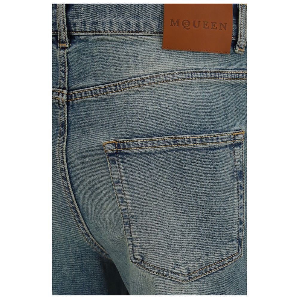 Alexander McQueen Blaue Baumwoll-Jeans mit ausgestelltem Bein