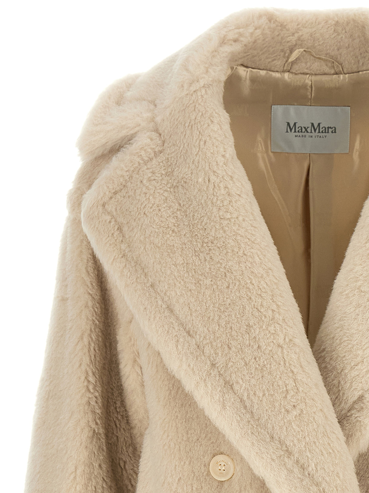 Max Mara Weißer Mantel aus Alpaka und Leder