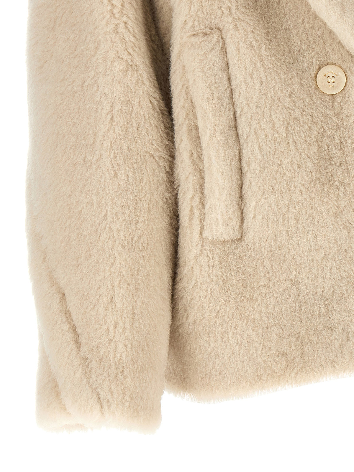 Max Mara Weißer Mantel aus Alpaka und Leder