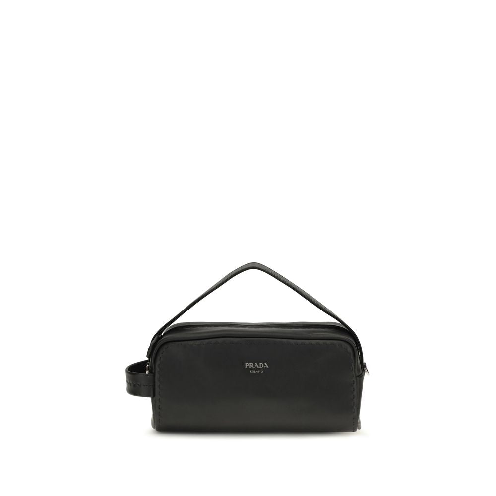 Prada Schwarze Bos Taurus Kalbsleder Schultertasche