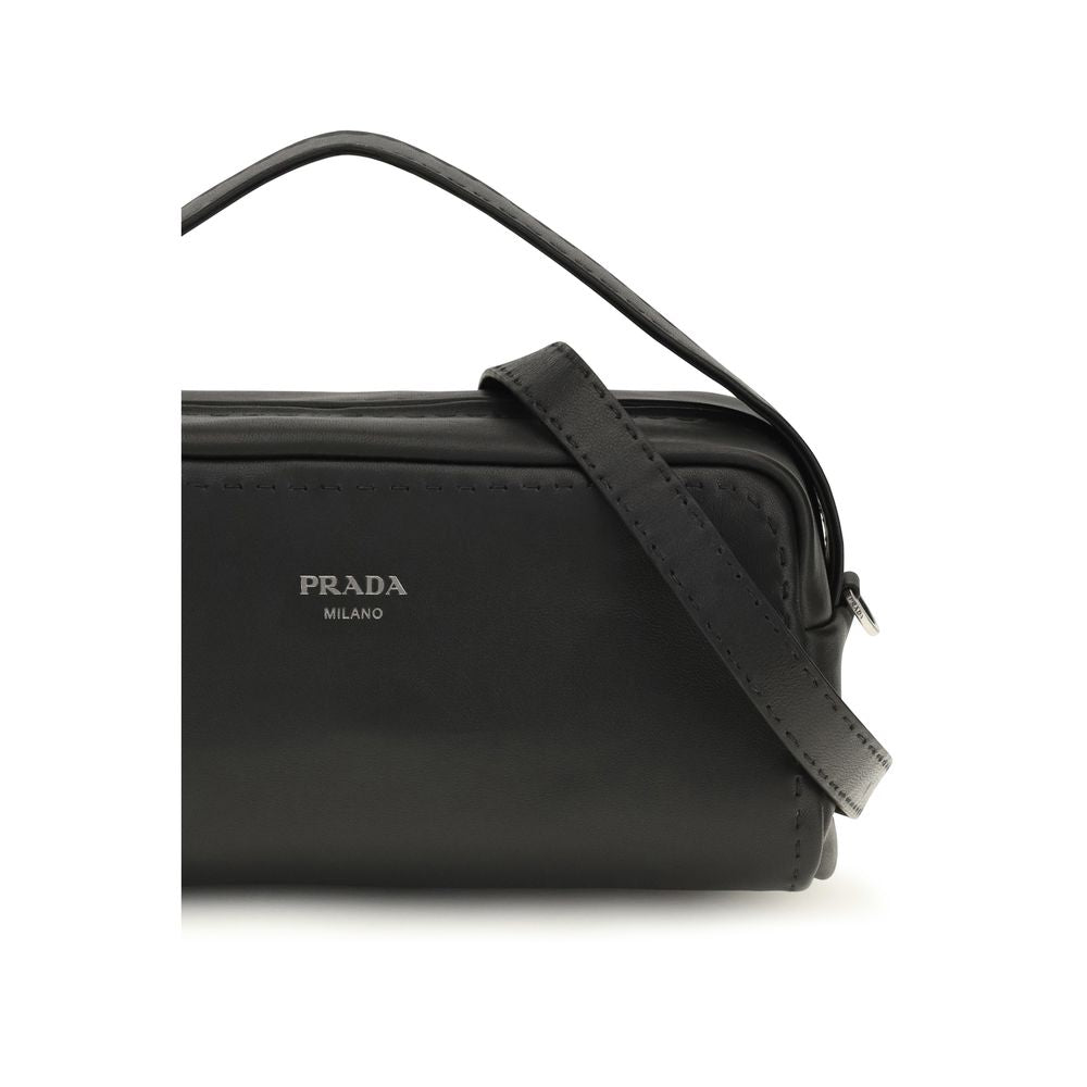 Prada Schwarze Bos Taurus Kalbsleder Schultertasche