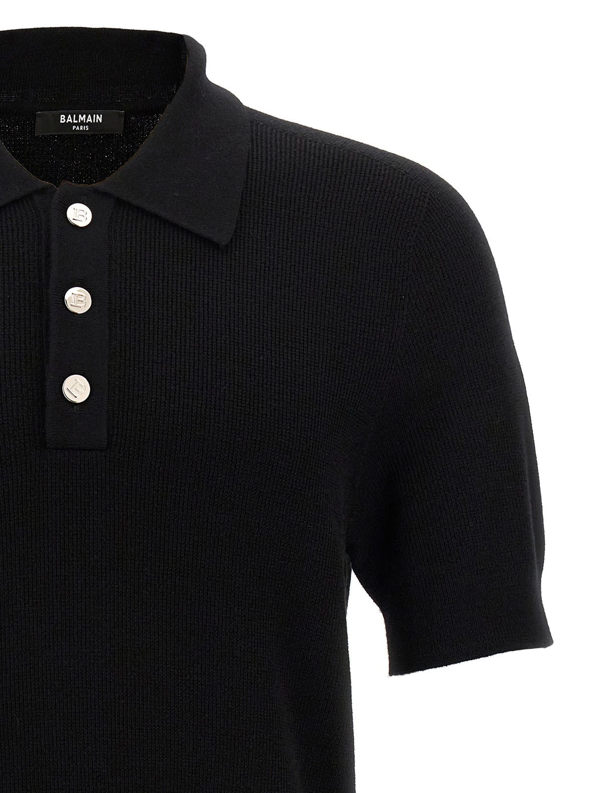 Balmain Schwarzes Polohemd aus Merinowolle