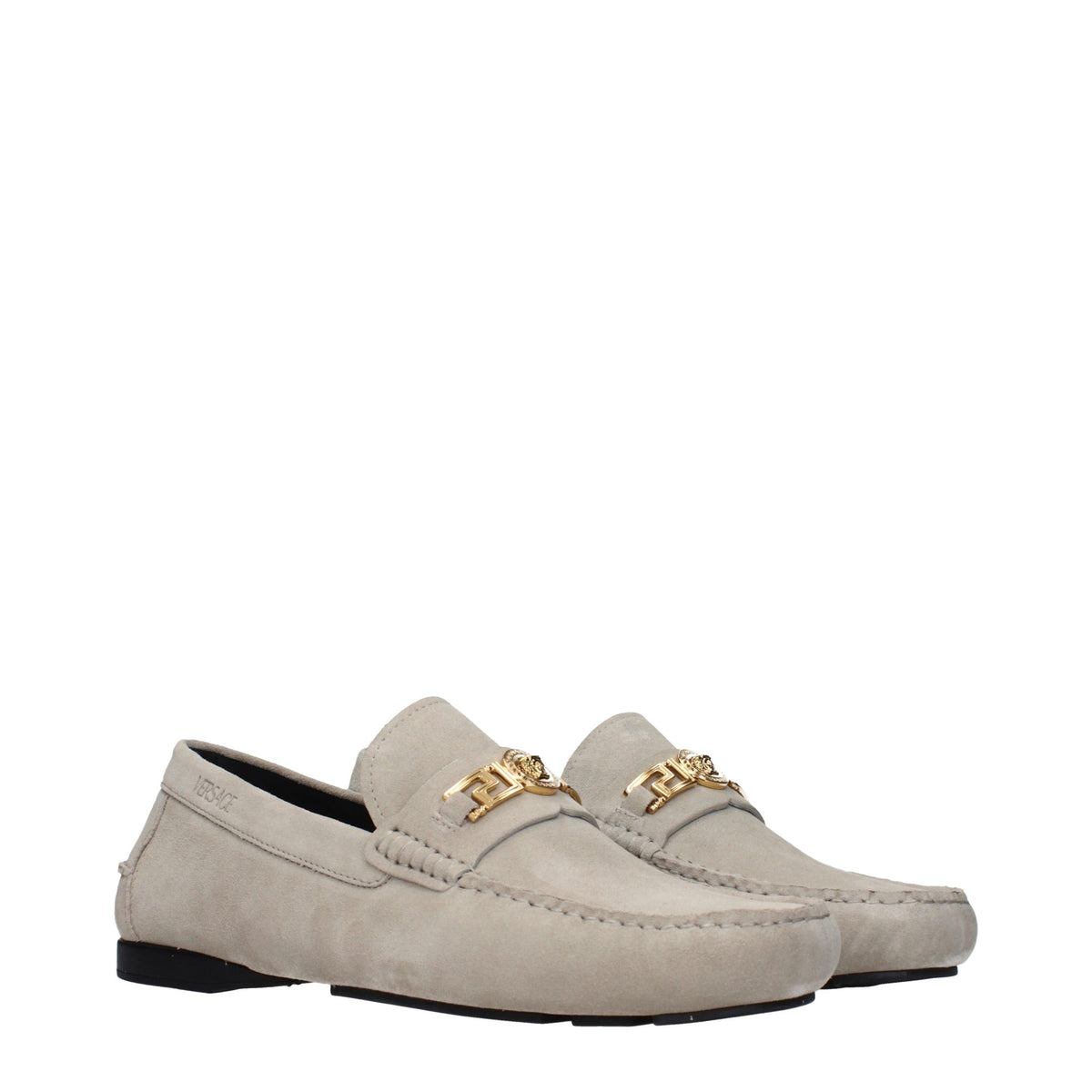 Versace Graue Loafer aus Leder zum Hineinschlüpfen
