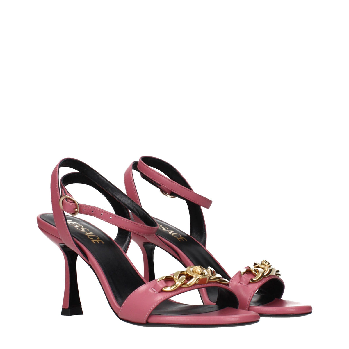 Versace Pinkfarbene Sandalen mit Stilettoabsatz aus Leder